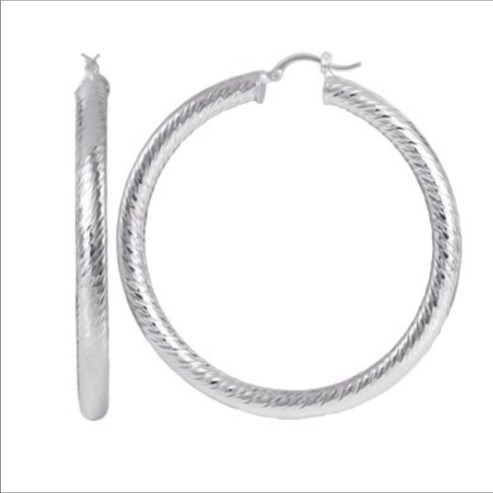 BELIEVE BY BRILLIANCE SILVER HOOP EARRINGS NWT
